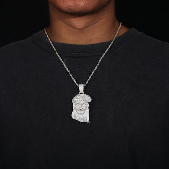 MARQUISE CUT MOISSANITE DIAMOND ICED OUT JESUS PENDANT IN STERLING SILVER - IVORY & EBONY