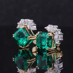 ASSCHER CUT LAB EMERALD WITH MARQUISE CUT MOISSANITE EARRING IN 10K SOLID GOLD