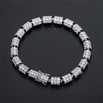 MICRO PAVED MOISSANITE DIAMOND CYLINDER LINK CHAIN BRACELET IN STERLING SILVER - IVORY & EBONY