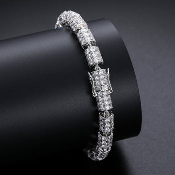 MICRO PAVED MOISSANITE DIAMOND CYLINDER LINK CHAIN BRACELET IN STERLING SILVER - IVORY & EBONY