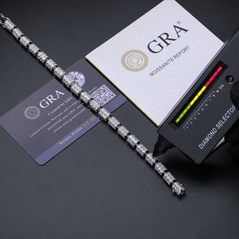 MICRO PAVED MOISSANITE DIAMOND CYLINDER LINK CHAIN BRACELET IN STERLING SILVER - IVORY & EBONY