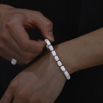 MICRO PAVED MOISSANITE DIAMOND CYLINDER LINK CHAIN BRACELET IN STERLING SILVER - IVORY & EBONY