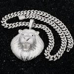 MICRO PAVED MOISSANITE DIAMOND ICED OUT LION HEAD PENDANT IN STERLING SILVER