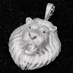 MICRO PAVED MOISSANITE DIAMOND ICED OUT LION HEAD PENDANT IN STERLING SILVER