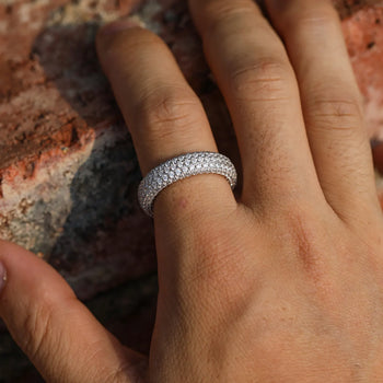 MICRO PAVE MOISSANITE DIAMOND BAND RING IN STERLING SILVER - IVORY & EBONY