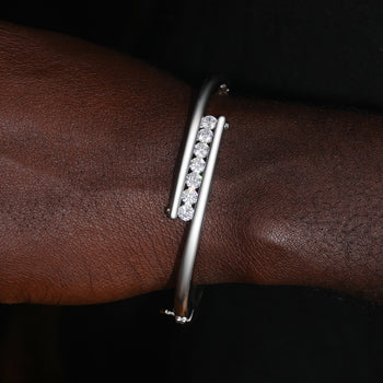 BRACELET JOINT MINIMALISTE EN MISSANITE À LIGNES PARALLÈLES ET ARGENT MASSIF