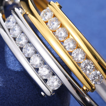 BRACELET JOINT MINIMALISTE EN MISSANITE À LIGNES PARALLÈLES ET ARGENT MASSIF