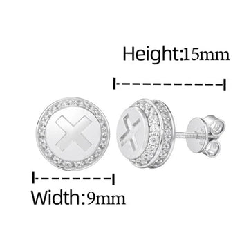 Silver earrings with moissanite stones, size details, and GRA certificate on a white background.