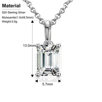 Pendentif en moissanite taille émeraude 1 carat en argent sterling