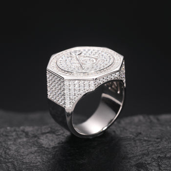Bague maçonnique en argent sterling et moissanite AG