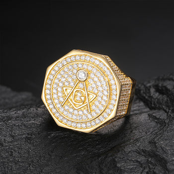 Bague maçonnique en argent sterling et moissanite AG