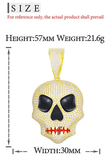 COLLIER PENDENTIF CRÂNE DE TERRE D'EXTRATERRESTRE EN MOISANITE ET ARGENT MASSIF