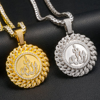 Pendentif en moissanite avec étiquette Allah en argent sterling