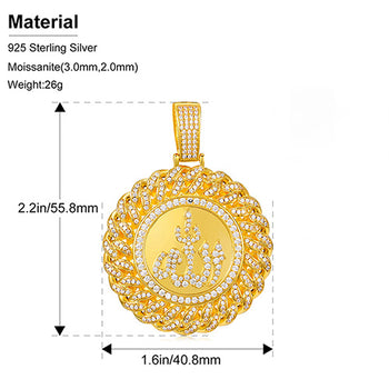 Pendentif en moissanite avec étiquette Allah en argent sterling