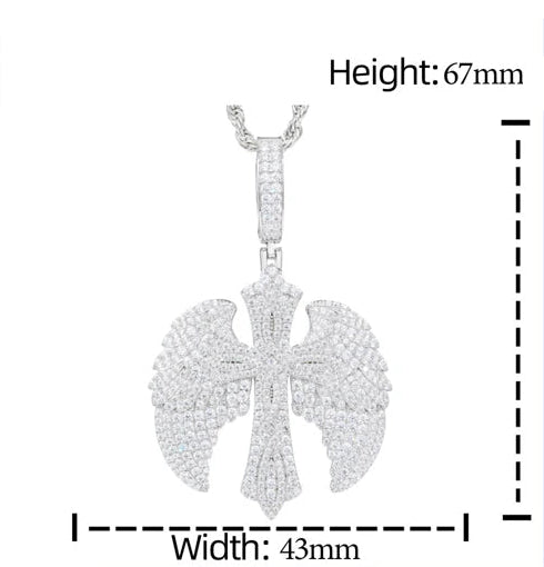 Jewelry pendant with measurement details on a blue background