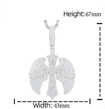 Jewelry pendant with measurement details on a blue background