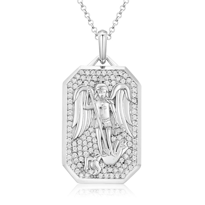 MOISSANITE ANGELS AND DEMONS TAG PENDANT IN STERLING SILVER