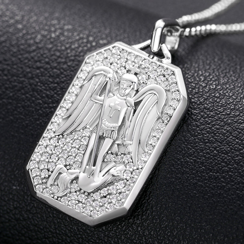 MOISSANITE ANGELS AND DEMONS TAG PENDANT IN STERLING SILVER