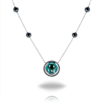 MOISSANITE AQUA ECLIPSE NECKLACE IN SOLID GOLD