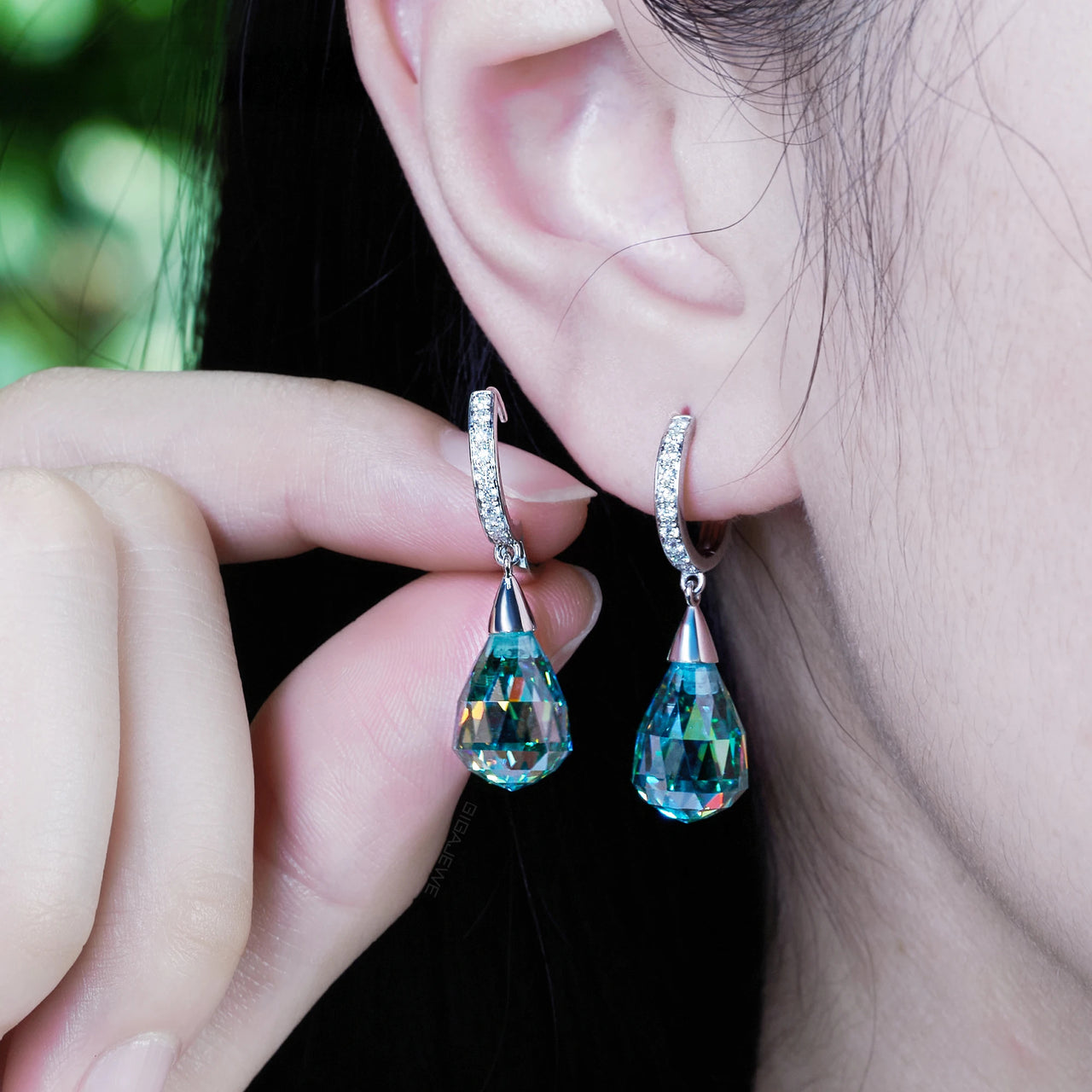 MOISSANITE AURORA TEARDROP EARRINGS IN SOLID GOLD