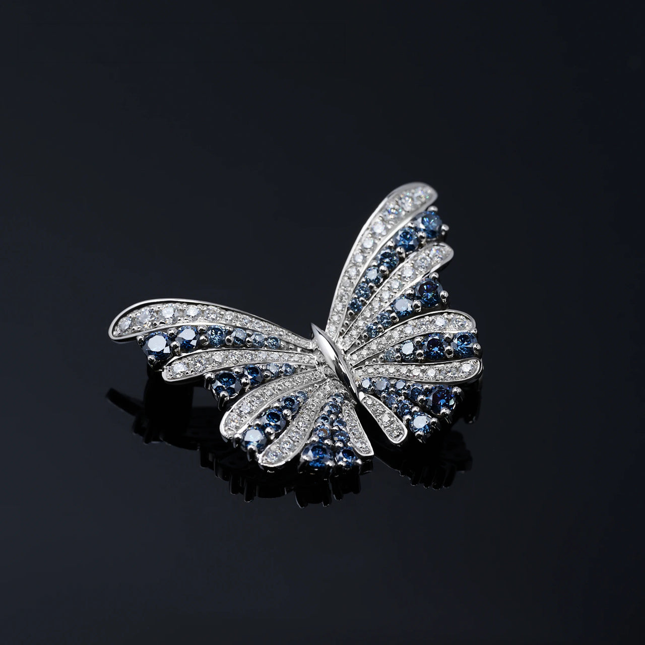 MOISSANITE AZURE WINGS BROOCH IN SOLID WHITE GOLD