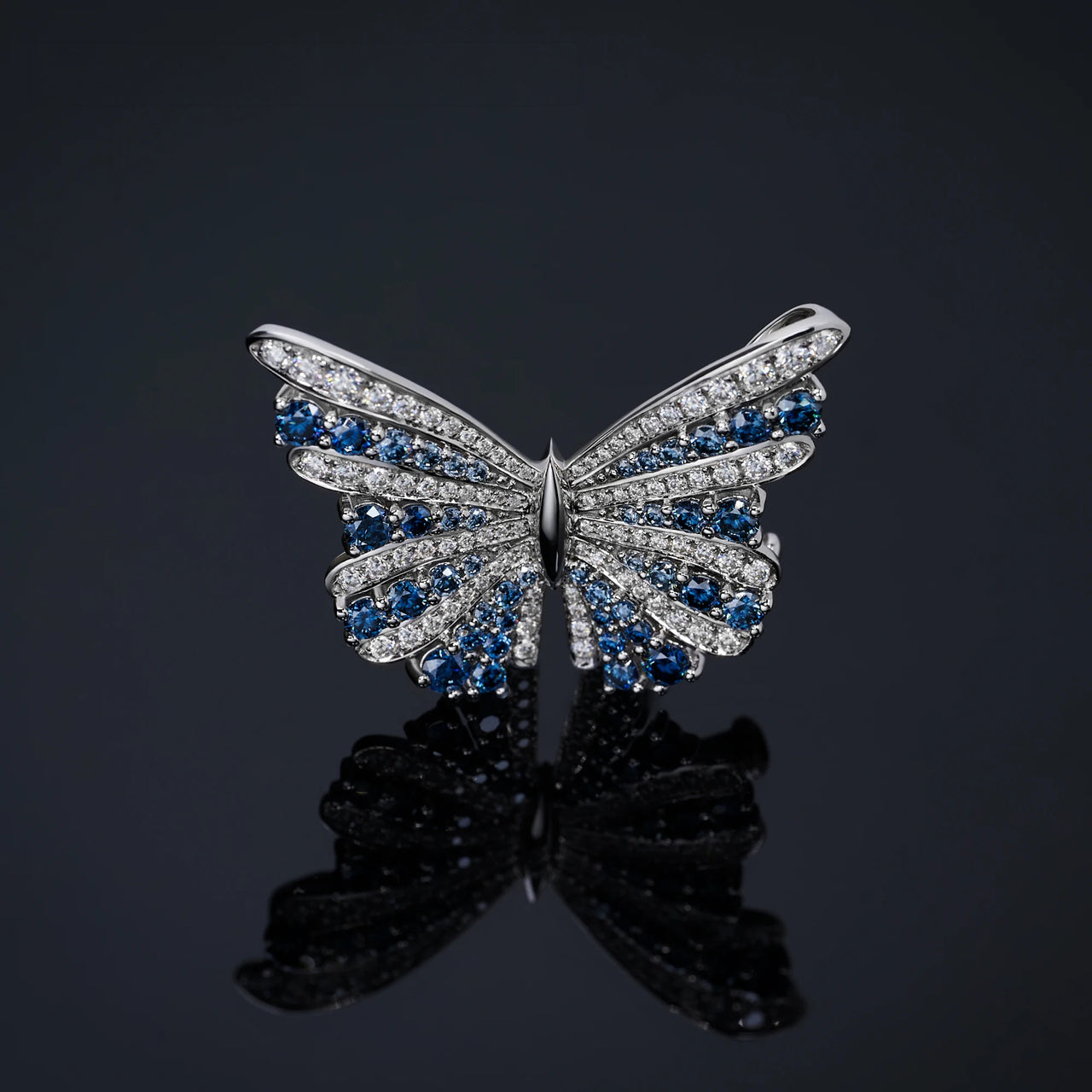 MOISSANITE AZURE WINGS BROOCH IN SOLID WHITE GOLD
