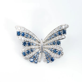 MOISSANITE AZURE WINGS BROOCH IN SOLID WHITE GOLD
