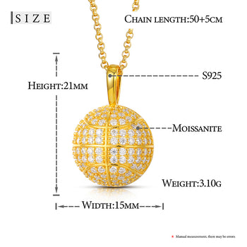 COLLIER PENDENTIF BALLON DE BASKET-BALL EN MOISANITE ET ARGENT MASSIF