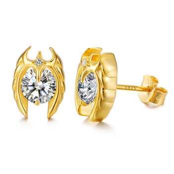 Runde Ohrstecker mit Moissanit-Fledermaus-Symbol in Sterlingsilber