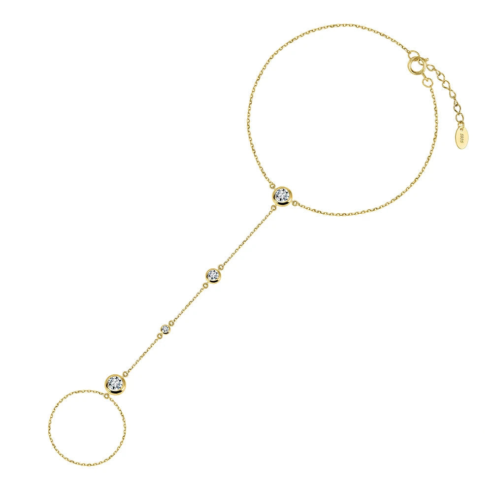 Gold necklace with circular pendants on a white background.