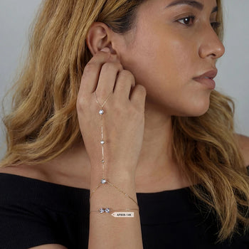 MOISSANITE BEZEL DROP HAND HARNESS IN STERLING SILVER
