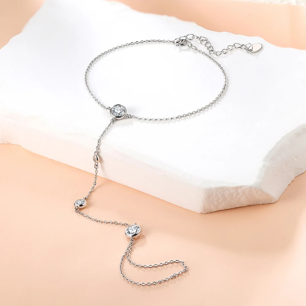 MOISSANITE BEZEL DROP HAND HARNESS IN STERLING SILVER