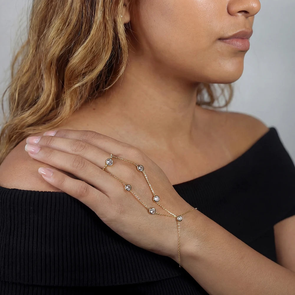 MOISSANITE BEZEL HAND HARNESS BRACELET IN STERLING SILVER