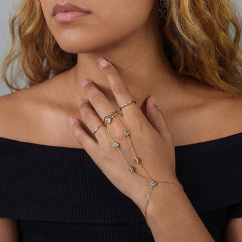 MOISSANITE BEZEL HAND HARNESS BRACELET IN STERLING SILVER