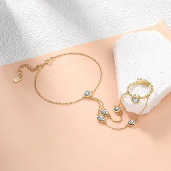 MOISSANITE BEZEL HAND HARNESS BRACELET IN STERLING SILVER