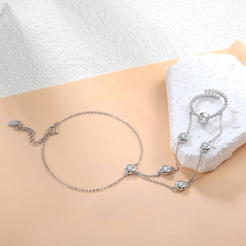 MOISSANITE BEZEL HAND HARNESS BRACELET IN STERLING SILVER