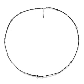 18K WHITE GOLD PLATED MOISSANITE BLACK BEADS NECKLACE CHAIN IN STERLING SILVER