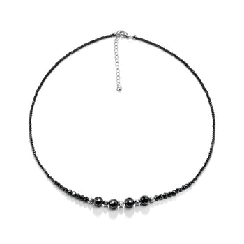 18K WHITE GOLD PLATED MOISSANITE BLACK BEADS NECKLACE CHAIN IN STERLING SILVER