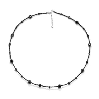 18K WHITE GOLD PLATED MOISSANITE BLACK BEADS NECKLACE CHAIN IN STERLING SILVER