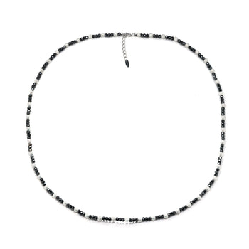 18K WHITE GOLD PLATED MOISSANITE BLACK BEADS NECKLACE CHAIN IN STERLING SILVER