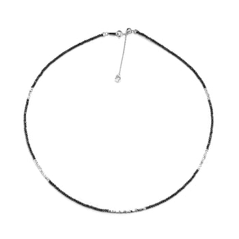 18K WHITE GOLD PLATED MOISSANITE BLACK BEADS NECKLACE CHAIN IN STERLING SILVER