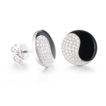 MOISSANIT-OHRSTÖSSE MIT SCHWARZER EMAILLE UND YIN-YANG-MOISSANIT-MOIS IN STERLINGSILBER