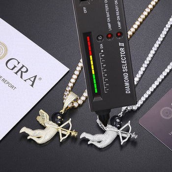 Pendentif Cupidon en moissanite noire masquée, en argent sterling