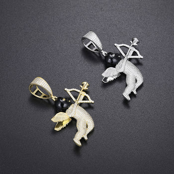 Pendentif Cupidon en moissanite noire masquée, en argent sterling