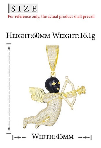 Pendentif Cupidon en moissanite noire masquée, en argent sterling