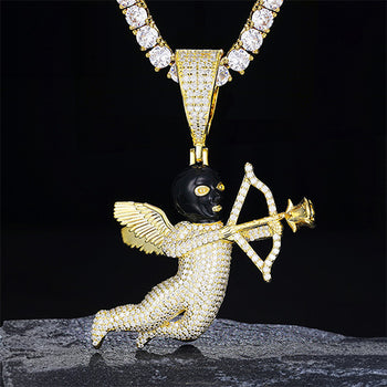 Pendentif Cupidon en moissanite noire masquée, en argent sterling