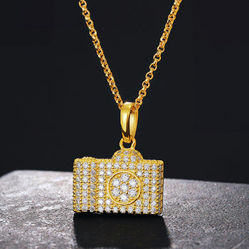 Pendentif appareil photo en moissanite et argent sterling