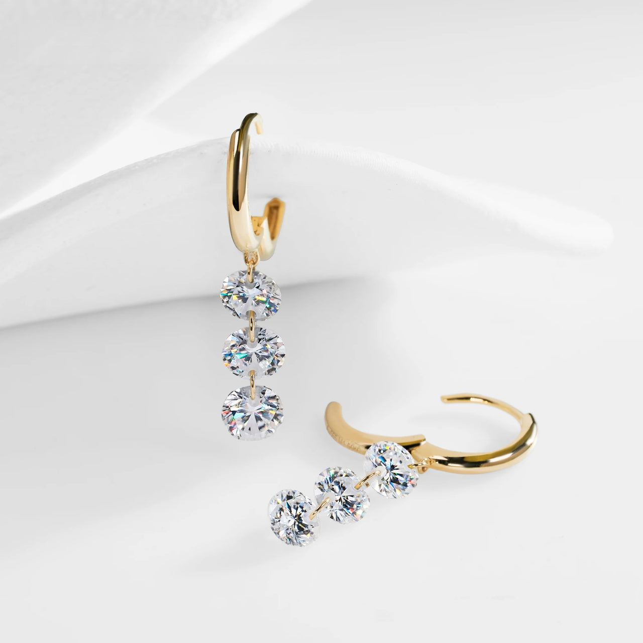 MOISSANITE CASCADING RADIANCE DROP EARRINGS IN SOLID GOLD