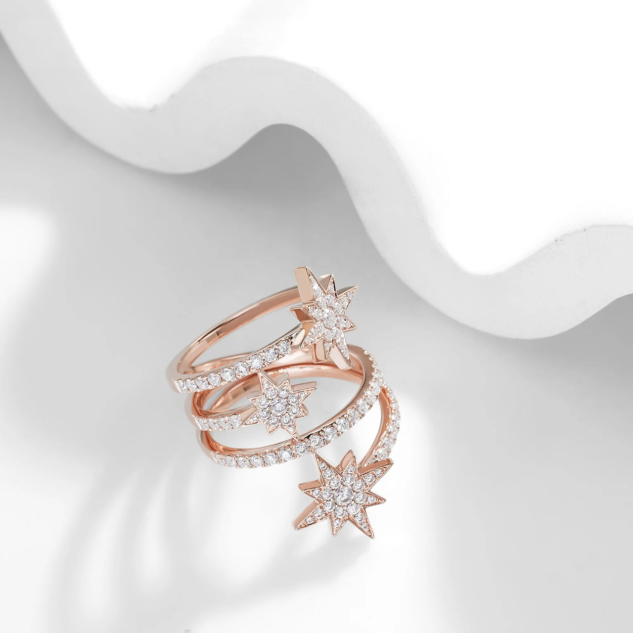 MOISSANITE CELESTIAL ORBIT RING IN SOLID GOLD