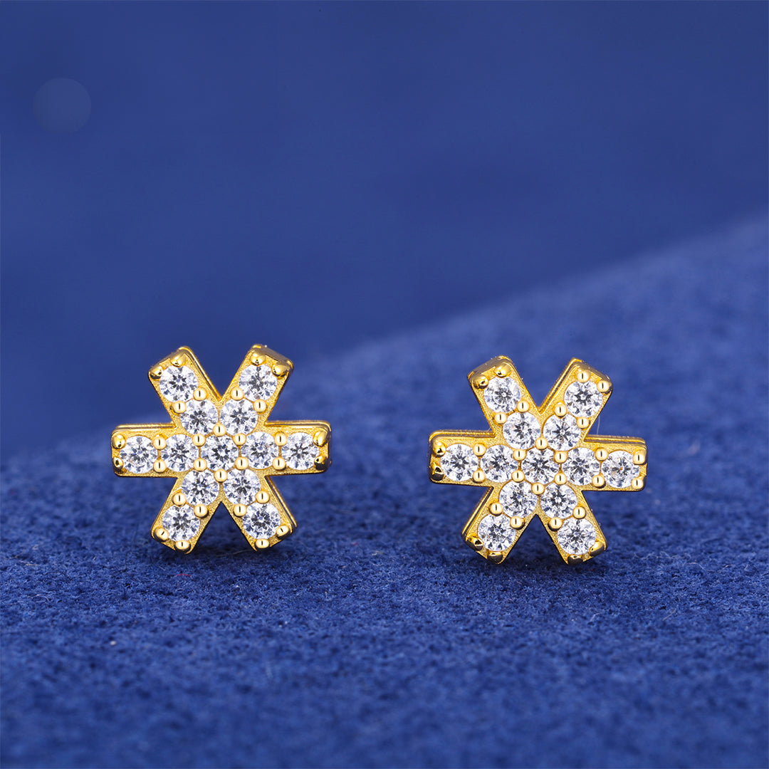 MOISSANITE CHRISTMAS SNOWFLAKE STUD EARRING IN STERLING SILVER